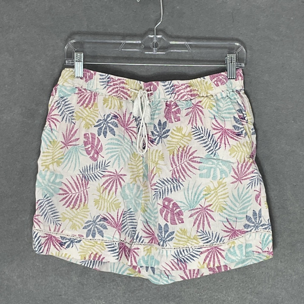 C&C California Shorts Women M Multicolor 100% Linen Foliage Print Tropical Beach